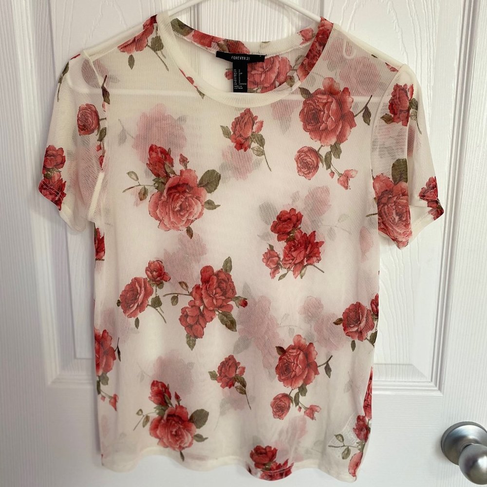 Forever 21 Mesh Floral Top